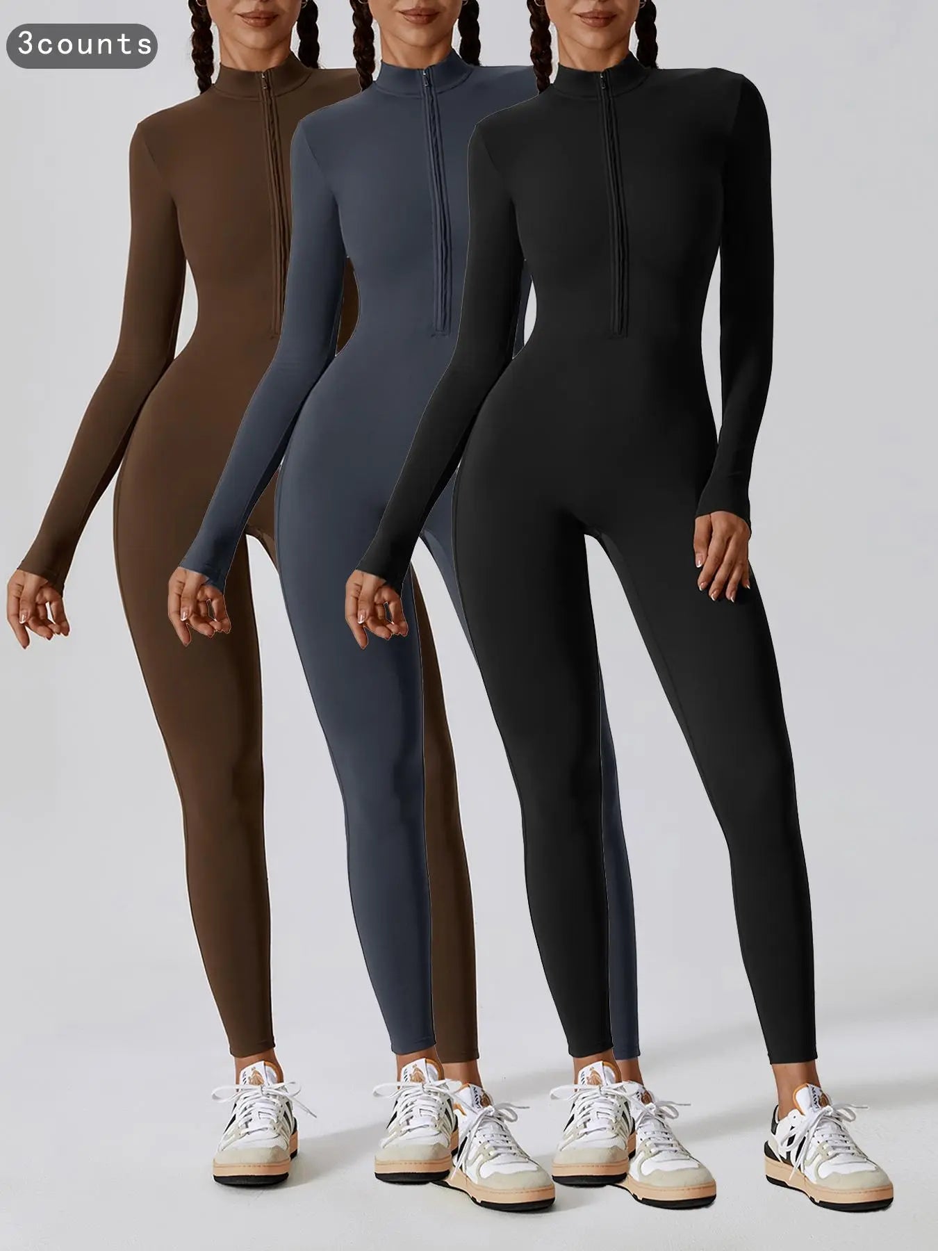 Women'S Solid Zip up Long Sleeve Sports Jumpsuit, Casual Sporty Comfy Jumpsuit for Yoga Gym Workout, Ladies Sportswear for All Seasons, All Season Activewear