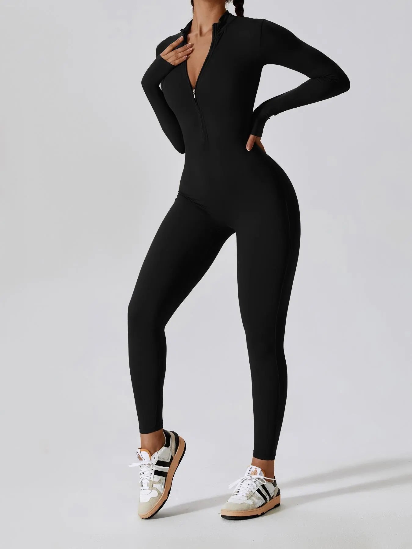 Women'S Solid Zip up Long Sleeve Sports Jumpsuit, Casual Sporty Comfy Jumpsuit for Yoga Gym Workout, Ladies Sportswear for All Seasons, All Season Activewear