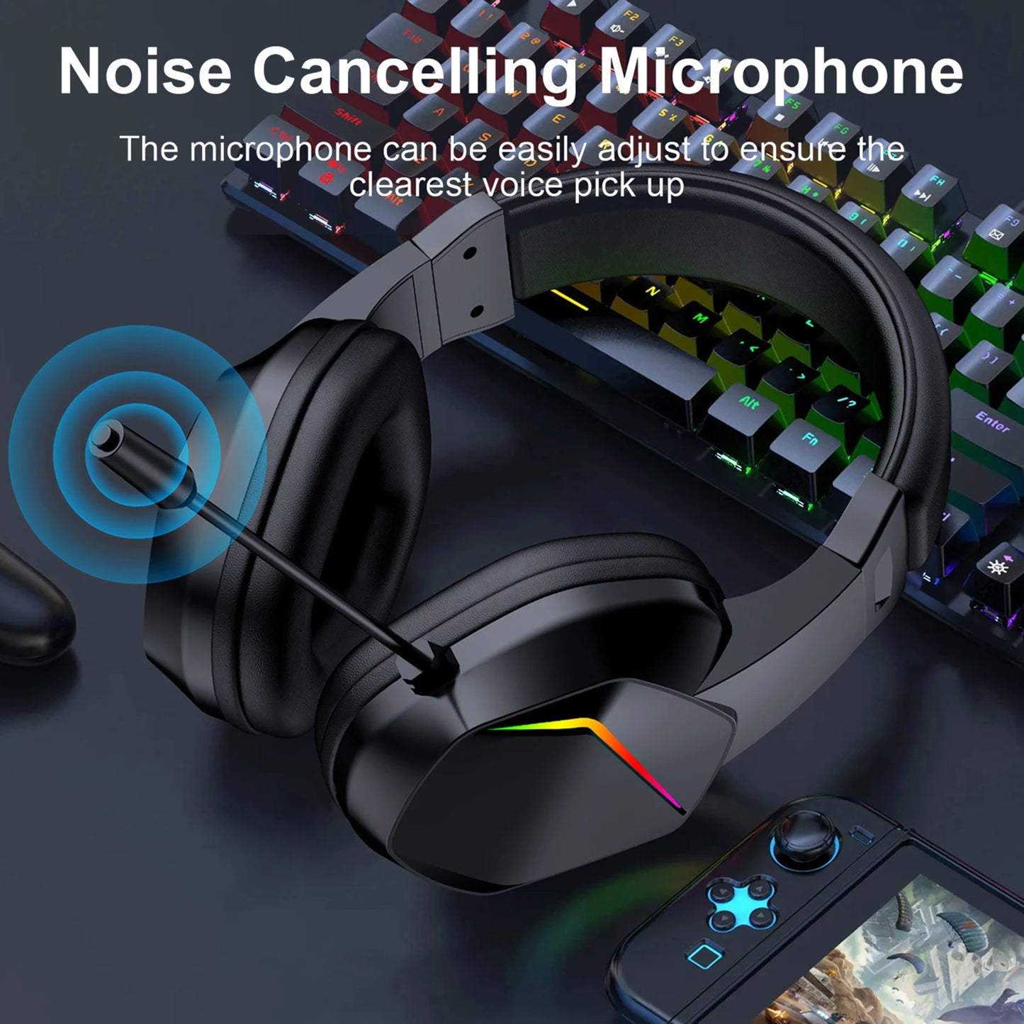 Wireless BT Gaming Headset with LED Lights, Low Latency Gaming Headphones, 40Mm Drivers, Over-Ear Gaming Earphones with Omnidire