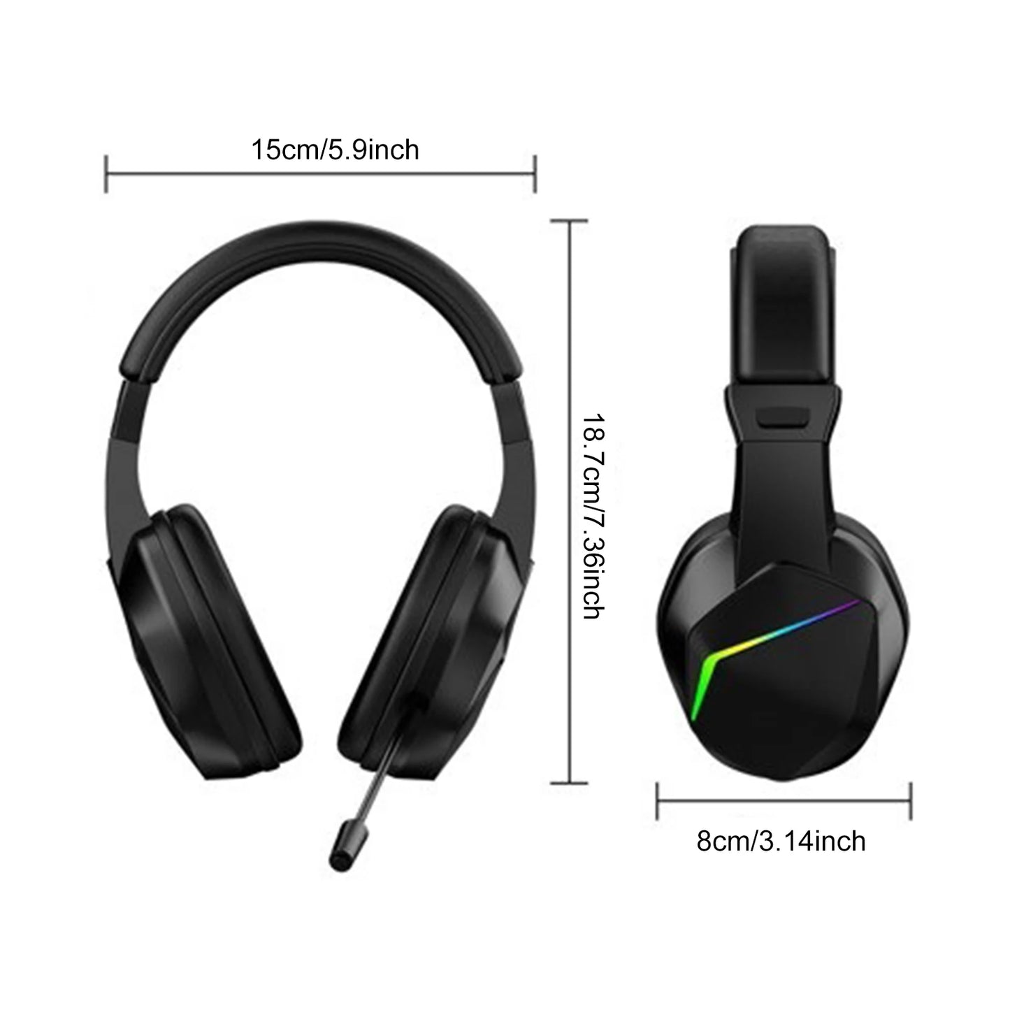 Wireless BT Gaming Headset with LED Lights, Low Latency Gaming Headphones, 40Mm Drivers, Over-Ear Gaming Earphones with Omnidire