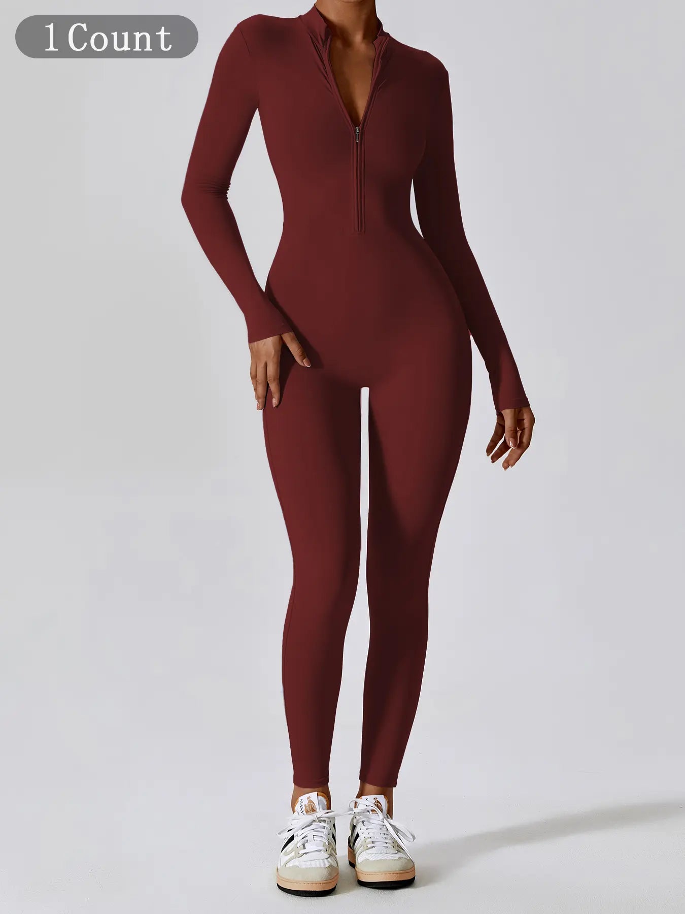 Women'S Solid Zip up Long Sleeve Sports Jumpsuit, Casual Sporty Comfy Jumpsuit for Yoga Gym Workout, Ladies Sportswear for All Seasons, All Season Activewear