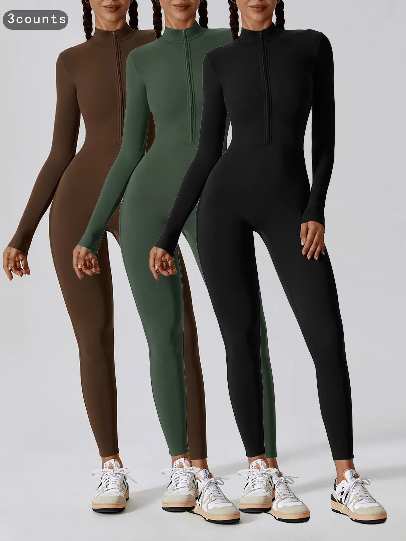 Women'S Solid Zip up Long Sleeve Sports Jumpsuit, Casual Sporty Comfy Jumpsuit for Yoga Gym Workout, Ladies Sportswear for All Seasons, All Season Activewear